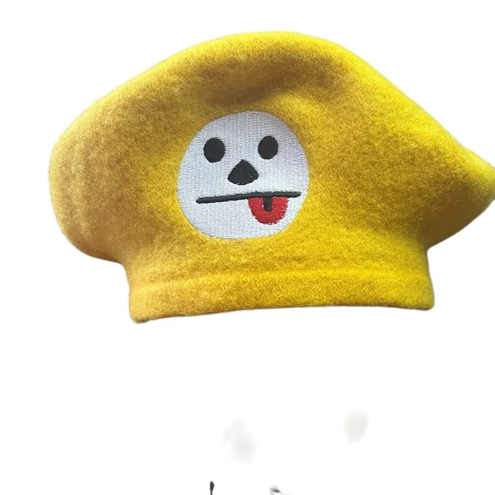 Mustard yellow wool beret with face, 60s vintage - Picture 6 of 7